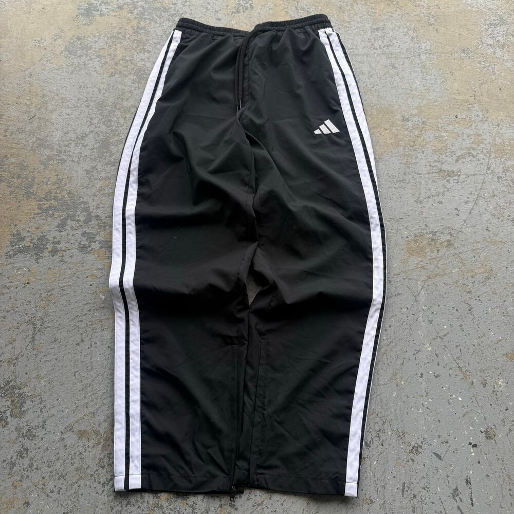 Adidas Classic 3 Stripe Black/White Swishy Track Pants Sz M